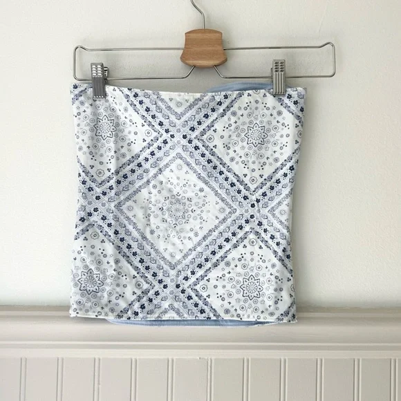 Hollister Small Light Blue White Bandana Hanker chief Reversible Tube Top - Picture 1 of 4